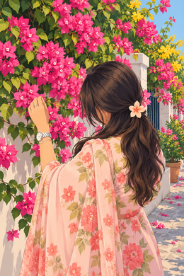 Bougainvillea Garden Walk with Woman