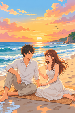 Romantic Couple at Sunset Beach