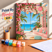 Tropical Beachside Pergola with Pink Flowers